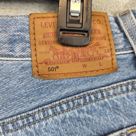 Levis 501 Premium Shorts Womens 27 Blue Denim High Rise Button Fly Distressed - Picture 9 of 13